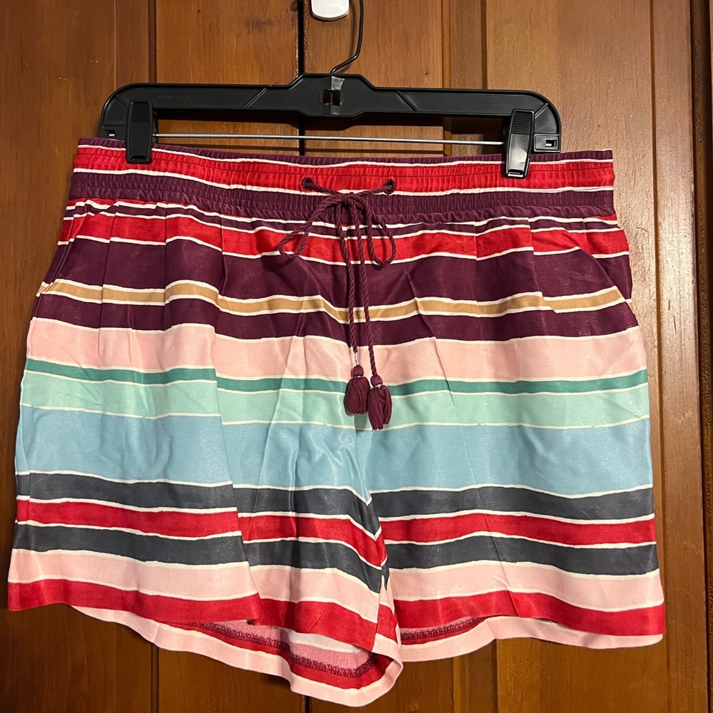 Loft‎ Striped Viscose Pull On Shorts Drawstring Size Medium